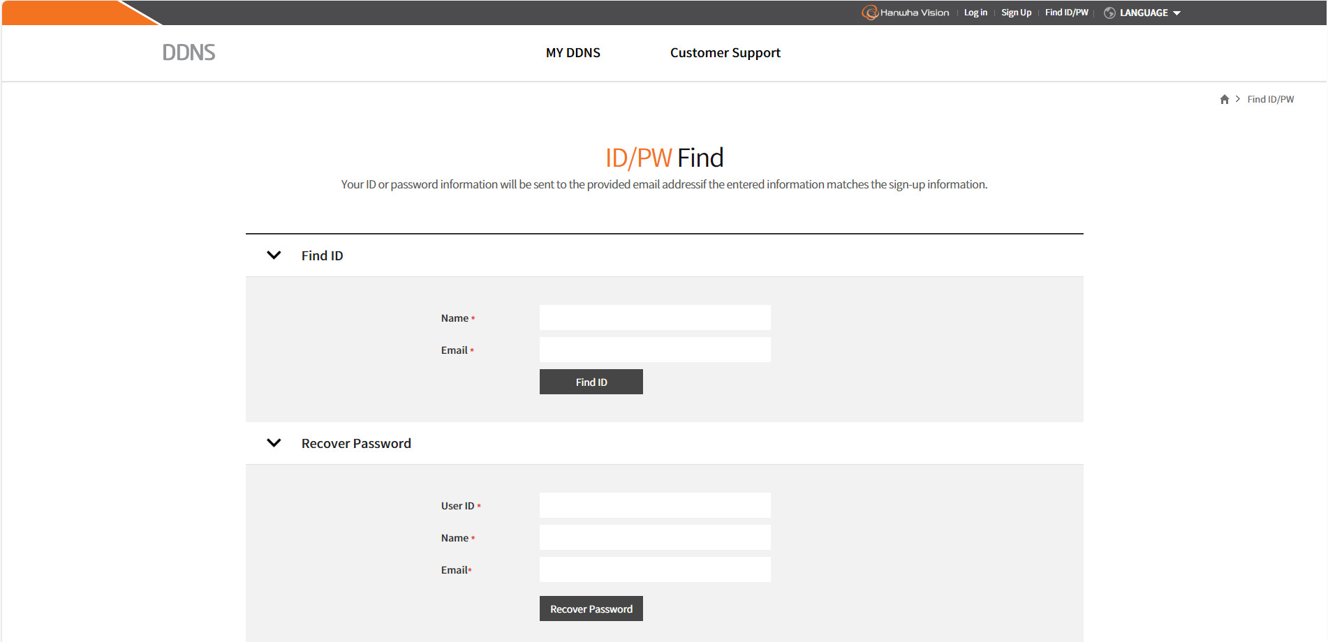 DDNS password recovery Hanwha Vision Europe